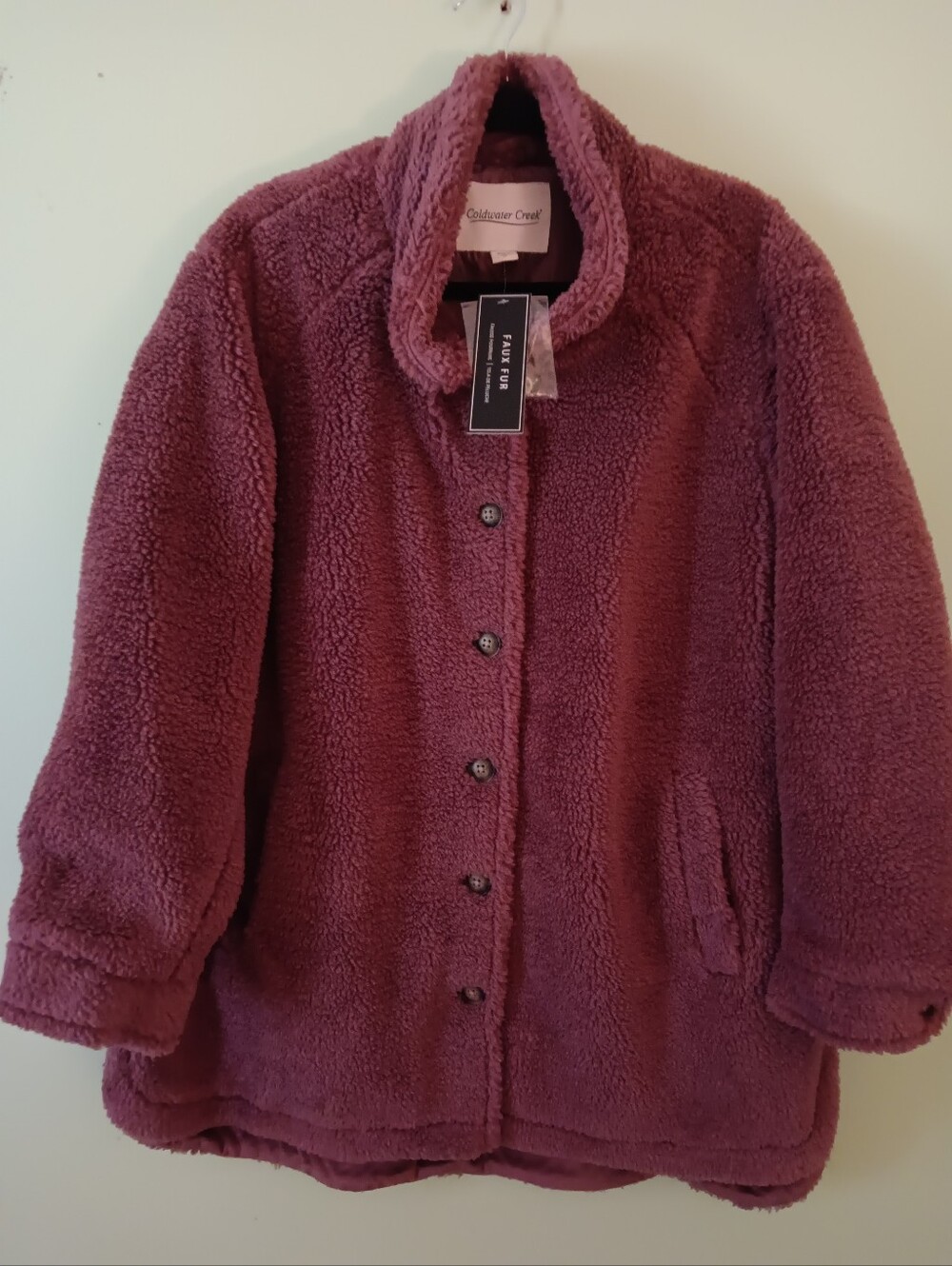 New Coldwater Creek Faux Fur Button Front Cardigan